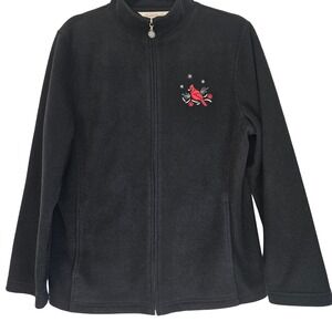 Northern Reflections Black‎ Fleece Zip Up Jacket Red Cardinal Embroidered Size M